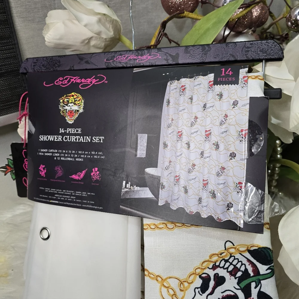 Ed Hardy 14i piece shower curtain set New